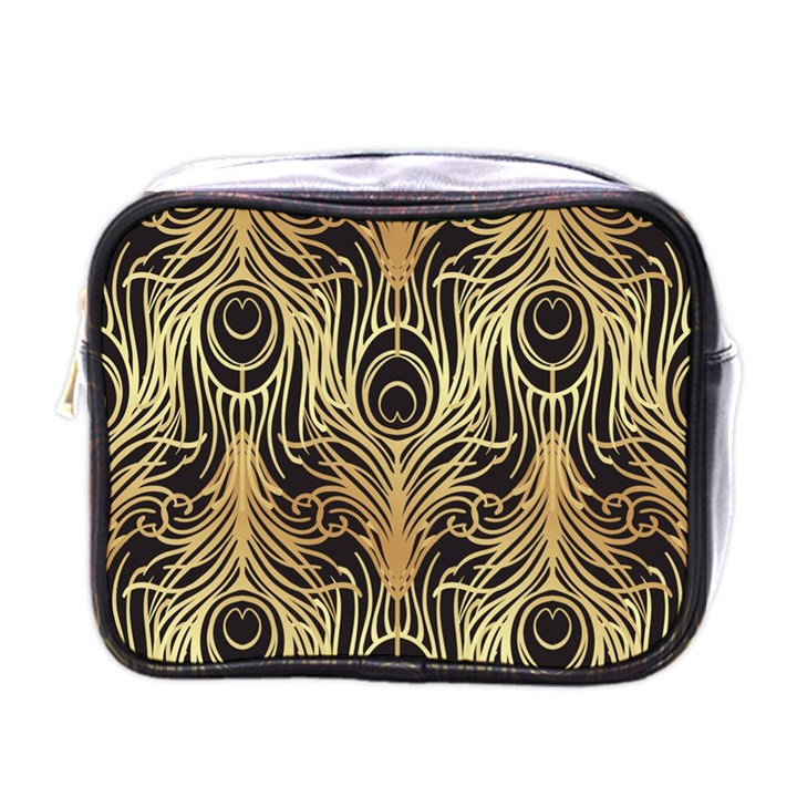 gold, black,peacock pattern,art nouveau,vintage,belle epoque,chic,elegant,peacock feather,beautiful Mini Toiletries Bags