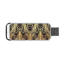 Gold, Black,peacock Pattern,art Nouveau,vintage,belle Epoque,chic,elegant,peacock Feather,beautiful Portable Usb Flash (one Side) by NouveauDesign