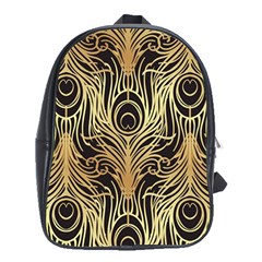 Gold, Black,peacock Pattern,art Nouveau,vintage,belle Epoque,chic,elegant,peacock Feather,beautiful School Bag (xl)