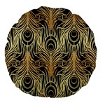 gold, black,peacock pattern,art nouveau,vintage,belle epoque,chic,elegant,peacock feather,beautiful Large 18  Premium Flano Round Cushions Back