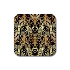 Gold, Black,peacock Pattern,art Nouveau,vintage,belle Epoque,chic,elegant,peacock Feather,beautiful Rubber Coaster (square)  by NouveauDesign