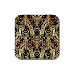 Gold, Black,peacock Pattern,art Nouveau,vintage,belle Epoque,chic,elegant,peacock Feather,beautiful Rubber Square Coaster (4 Pack)  by NouveauDesign