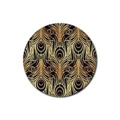 Gold, Black,peacock Pattern,art Nouveau,vintage,belle Epoque,chic,elegant,peacock Feather,beautiful Rubber Round Coaster (4 Pack)  by NouveauDesign