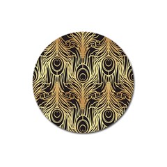 Gold, Black,peacock Pattern,art Nouveau,vintage,belle Epoque,chic,elegant,peacock Feather,beautiful Magnet 3  (round) by NouveauDesign