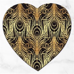 Gold, Black,peacock Pattern,art Nouveau,vintage,belle Epoque,chic,elegant,peacock Feather,beautiful Jigsaw Puzzle (heart) by NouveauDesign