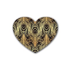 Gold, Black,peacock Pattern,art Nouveau,vintage,belle Epoque,chic,elegant,peacock Feather,beautiful Rubber Coaster (heart)  by NouveauDesign