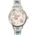 pink shabby chic floral Round Italian Charm Watch Front