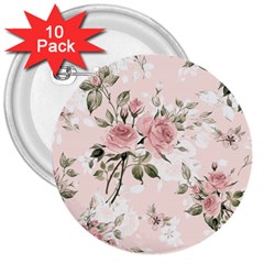 Pink Shabby Chic Floral 3  Buttons (10 Pack)  by NouveauDesign