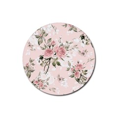 Pink Shabby Chic Floral Rubber Round Coaster (4 Pack)  by NouveauDesign