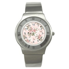 Pink Shabby Chic Floral Stainless Steel Watch by NouveauDesign