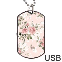 Pink Shabby Chic Floral Dog Tag Usb Flash (one Side) by NouveauDesign