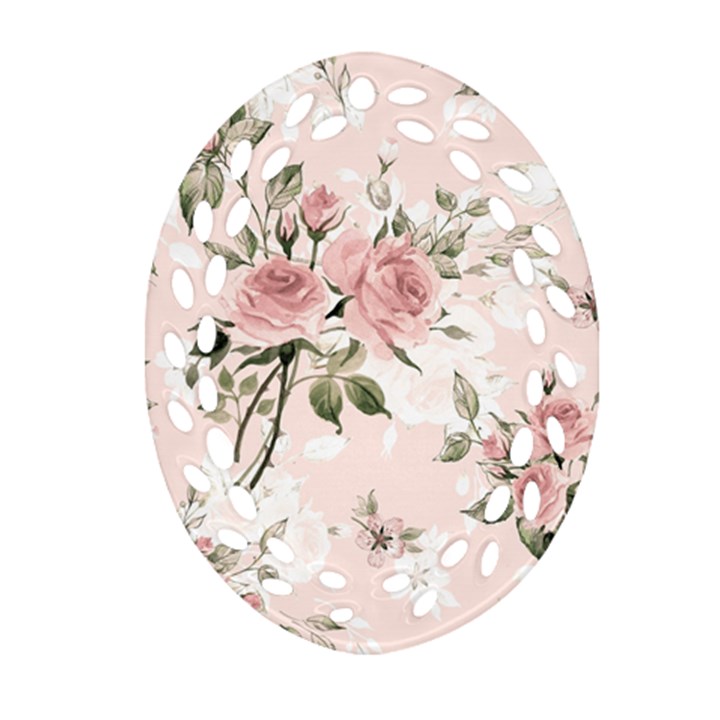 pink shabby chic floral Ornament (Oval Filigree)