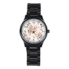 Pink Shabby Chic Floral Stainless Steel Round Watch by NouveauDesign