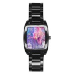 marbled,ultraviolet,violet,purple,pink,blue,white,stone,marble,modern,trendy,beautiful Stainless Steel Barrel Watch Front