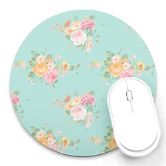 Mint,shabby Chic,floral,pink,vintage,girly,cute Round Mousepads by NouveauDesign