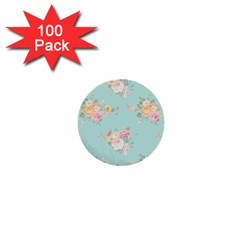 Mint,shabby Chic,floral,pink,vintage,girly,cute 1  Mini Buttons (100 Pack)  by NouveauDesign