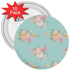 Mint,shabby Chic,floral,pink,vintage,girly,cute 3  Buttons (10 Pack)  by NouveauDesign