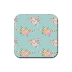 Mint,shabby Chic,floral,pink,vintage,girly,cute Rubber Coaster (square)  by NouveauDesign