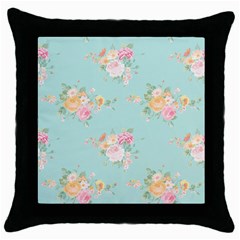 Mint,shabby Chic,floral,pink,vintage,girly,cute Throw Pillow Case (black) by NouveauDesign