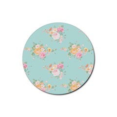 Mint,shabby Chic,floral,pink,vintage,girly,cute Rubber Round Coaster (4 Pack)  by NouveauDesign