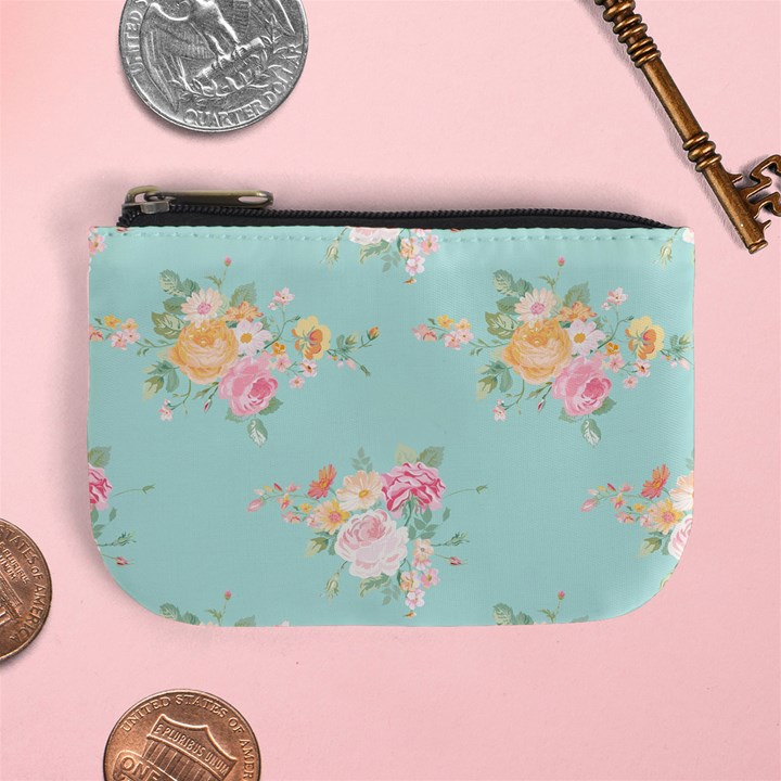 Mint,shabby chic,floral,pink,vintage,girly,cute Mini Coin Purses