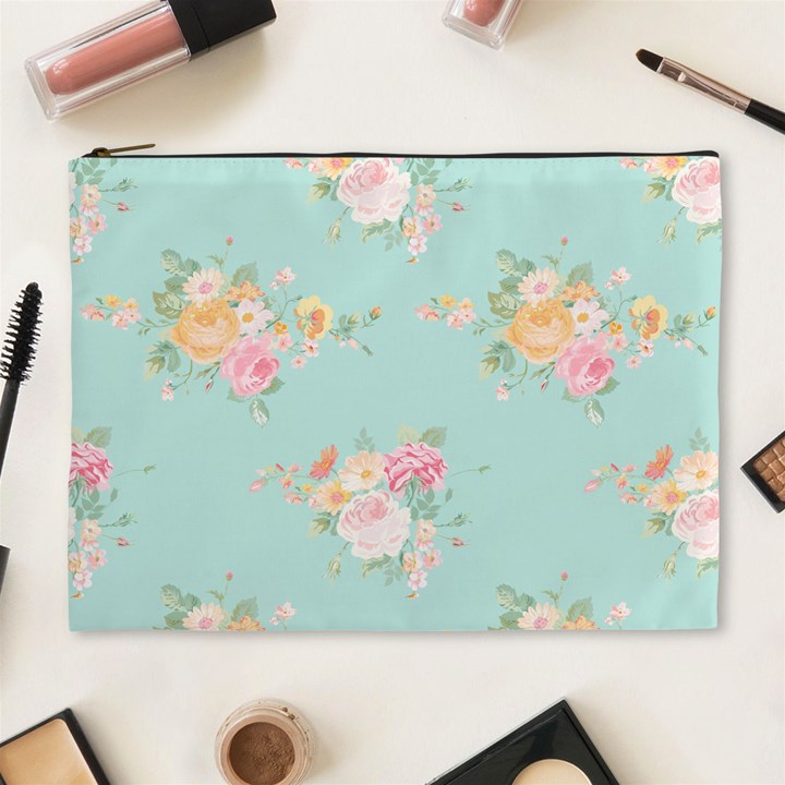 Mint,shabby chic,floral,pink,vintage,girly,cute Cosmetic Bag (XL)