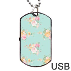 Mint,shabby Chic,floral,pink,vintage,girly,cute Dog Tag Usb Flash (two Sides) by NouveauDesign