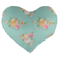 Mint,shabby Chic,floral,pink,vintage,girly,cute Large 19  Premium Heart Shape Cushions