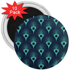 Blue,teal,peacock Pattern,art Deco 3  Magnets (10 Pack)  by NouveauDesign