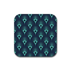 Blue,teal,peacock Pattern,art Deco Rubber Coaster (square)  by NouveauDesign