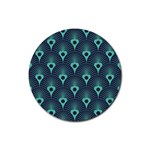 blue,teal,peacock pattern,art deco Rubber Coaster (Round)  Front