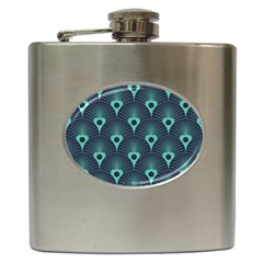 Blue,teal,peacock Pattern,art Deco Hip Flask (6 Oz) by NouveauDesign