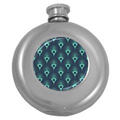 Blue,teal,peacock Pattern,art Deco Round Hip Flask (5 Oz) by NouveauDesign