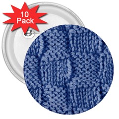 Knitted Wool Square Blue 3  Buttons (10 Pack)  by snowwhitegirl