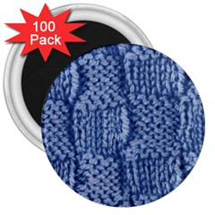 Knitted Wool Square Blue 3  Magnets (100 Pack) by snowwhitegirl