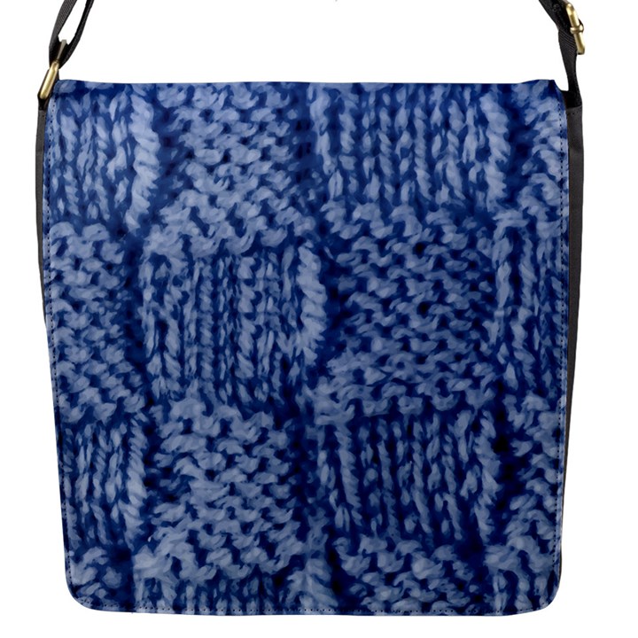 Knitted Wool Square Blue Flap Messenger Bag (S)