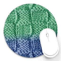 Knitted Wool Square Blue Green Round Mousepads by snowwhitegirl