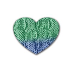 Knitted Wool Square Blue Green Rubber Coaster (heart) 