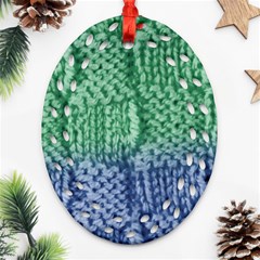 Knitted Wool Square Blue Green Oval Filigree Ornament (two Sides) by snowwhitegirl