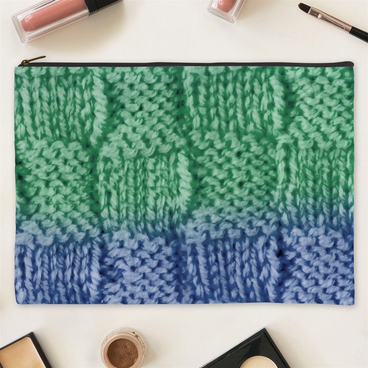 Knitted Wool Square Blue Green Cosmetic Bag (XXXL) 