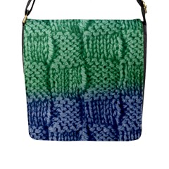 Knitted Wool Square Blue Green Flap Messenger Bag (l)  by snowwhitegirl