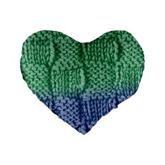 Knitted Wool Square Blue Green Standard 16  Premium Flano Heart Shape Cushions by snowwhitegirl