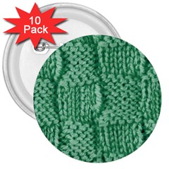 Knitted Wool Square Green 3  Buttons (10 Pack)  by snowwhitegirl