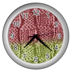 Knitted Wool Square Pink Green Wall Clocks (silver)  by snowwhitegirl