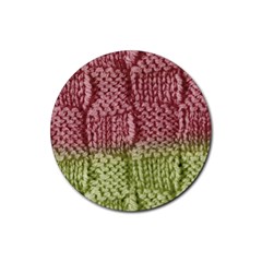 Knitted Wool Square Pink Green Rubber Round Coaster (4 Pack)  by snowwhitegirl