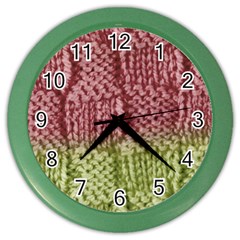 Knitted Wool Square Pink Green Color Wall Clocks by snowwhitegirl