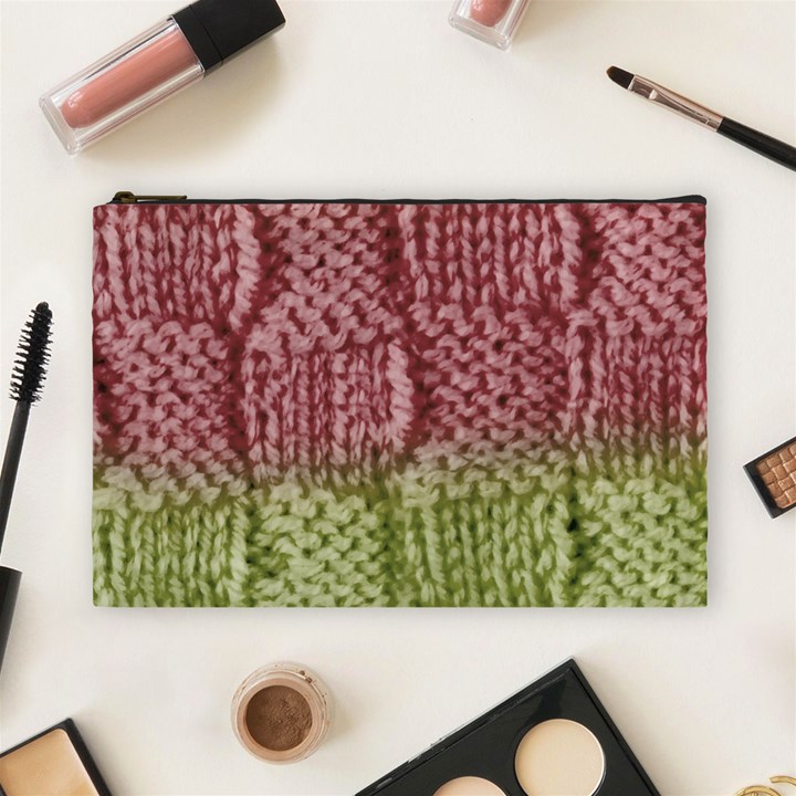 Knitted Wool Square Pink Green Cosmetic Bag (Large) 