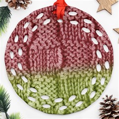 Knitted Wool Square Pink Green Ornament (round Filigree) by snowwhitegirl