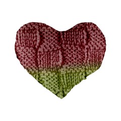 Knitted Wool Square Pink Green Standard 16  Premium Flano Heart Shape Cushions by snowwhitegirl