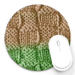 Knitted Wool Square Beige Green Round Mousepads by snowwhitegirl